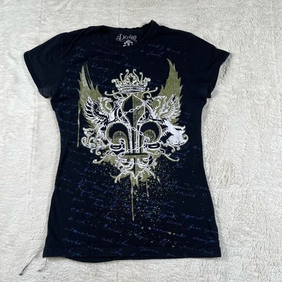 Vintage Y2K Dereon Women’s Graffiti AOP Women’s V Neck Tee T Shirt - Picture 1 of 6